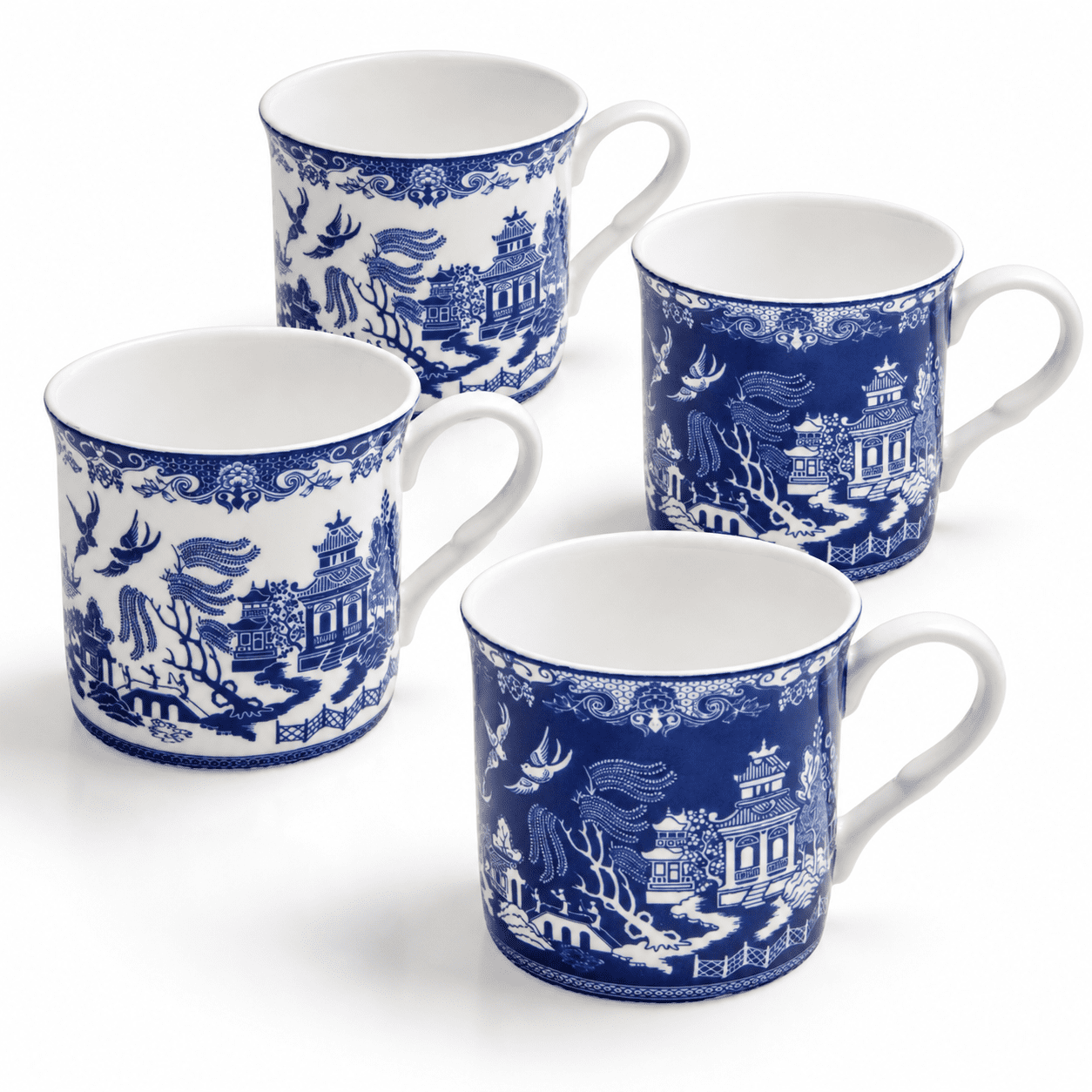 Blue Willow Coffee Tea Mugs Set of 4, 10-Ounce, Assorted Patterns ...