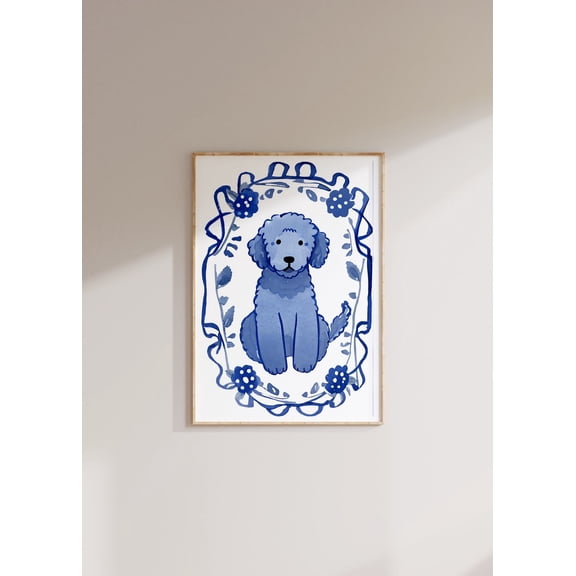 Blue Willow Goldendoodle Coastal Granddaughter Room Decor Unframed Canvas 24x36in