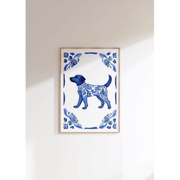 Blue Willow Labrador Delft Dog Portrait Wall Art Print