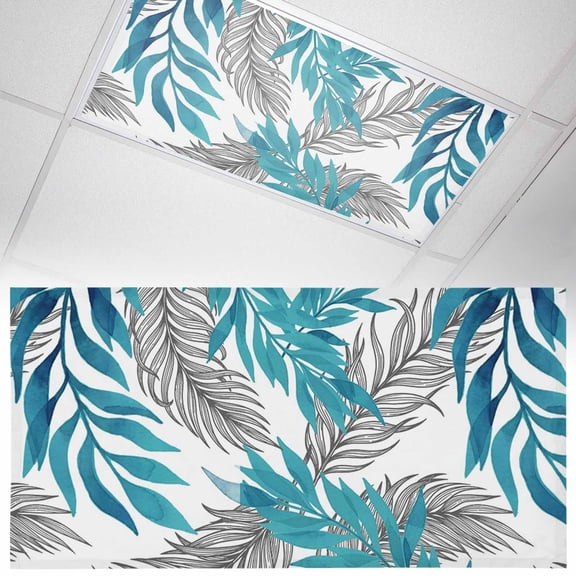 Blue Willow Leaf Fluorescent Light Covers Abstract Art Leaves Botanical Lines Farmhouse Magnetic Light Filters Ceiling Lighting Panel Shade for Classroom Office Home 2 x 4 ft, 1 Pack