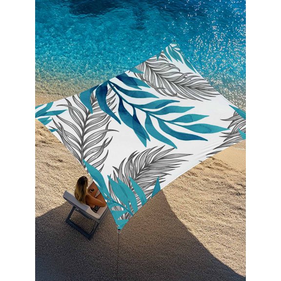 Blue Willow Leaf Sun Shade Sail 6.5' x 10', Abstract Art Leaves Botanical Lines Farmhouse Rectangle Outdoor Sunshade Canopy, Waterproof UV Block Patio Covers for Garden Yard Beach