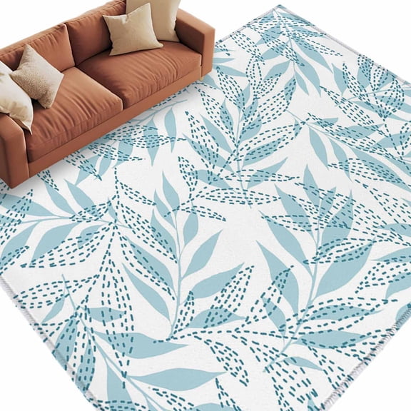 Blue Willow Leaves Area Rug 8x10 Washable Rug Non Slip Modern Dotted Boho Minimalist Art Large Area Rug Soft Stainresistant Indoor Floor Carpet for Living Room Bedroom Home Office Dining Room Nursery