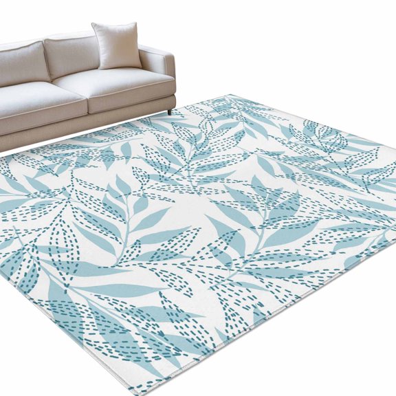 Blue Willow Leaves Washable Rug 5x7 Area Rug for Living Room Bedroom Non Slip Indoor Floor Rectangle Carpet Low Pile Large Modern Dotted Boho Minimalist Art Entryway Rugs for Dining Room Office Home