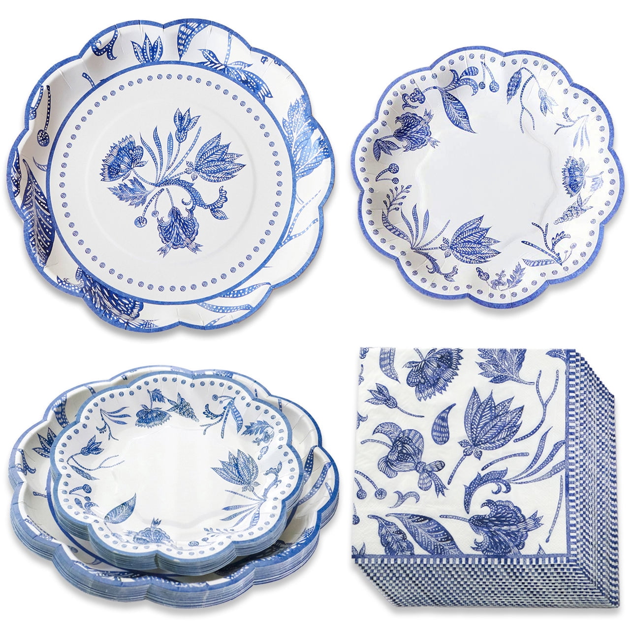 Blue Willow Paper Plates Napkins, Kate Aspen 16pcs 7 inch & 16pcs 9 inch Heavy Duty Disposable Party Plates, 30pcs 6.5 inch Durable Paper Napkins for Birthday, Baby Shower, Wedding Party