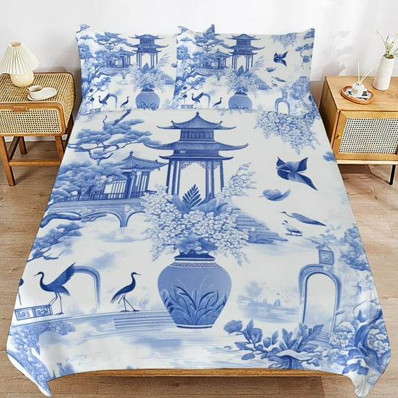 Blue Willow Seamless Pattern 3D Duvet Cover 3pcs Set Bedding Set Polyester Microfiber Quilt Cover for Bedroom Decoration Twin
