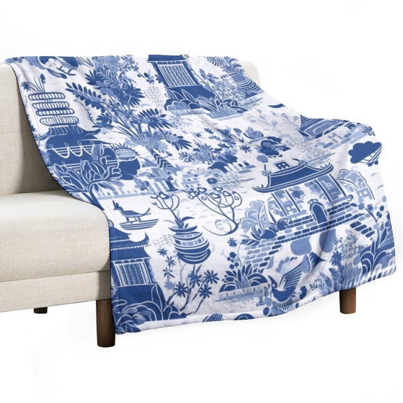 Blue Willow Seamless Pattern Blanket for Bed Throw Blanket for Women, Men Super Soft Plush Blanket Throw, Print Blanket