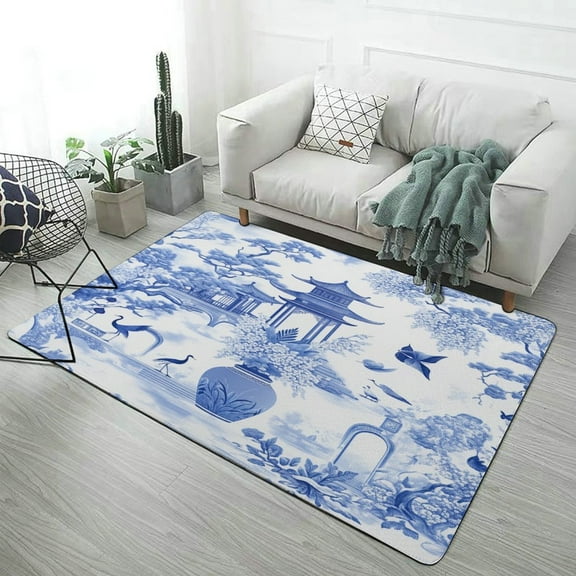 Blue Willow Seamless Pattern Carpet Style Living Room Bedroom Soft Comfy Rug Modern 3d Entry Mats Household