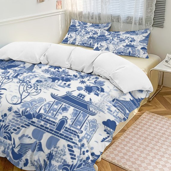 Blue Willow Seamless Pattern Quilt Cover Set Home Textiles Duvet Cover Set Pillowcases Soft Comfortable Bedding Set