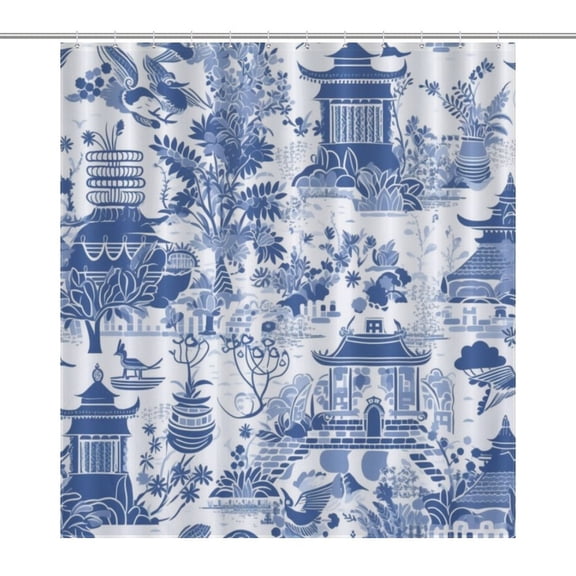 Blue Willow Seamless Pattern Shower Curtain Ornament Bathroom Curtains with Fabric Bathroom Decor