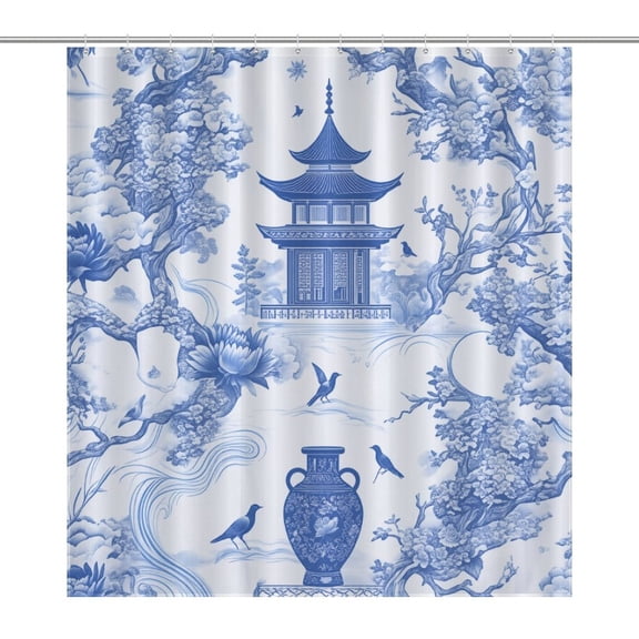 Blue Willow Seamless Pattern Shower Curtain Ornament Bathroom Curtains with Fabric Bathroom Decor