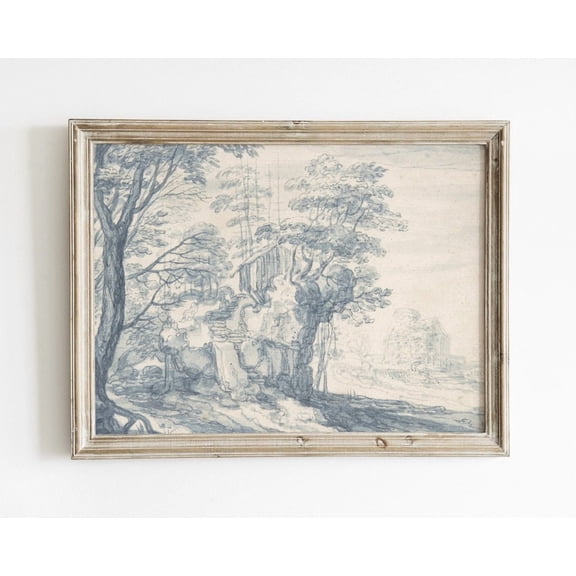 Blue Willow Wall Art, Vintage Landscape, Unframed Paper Poster 8x10in