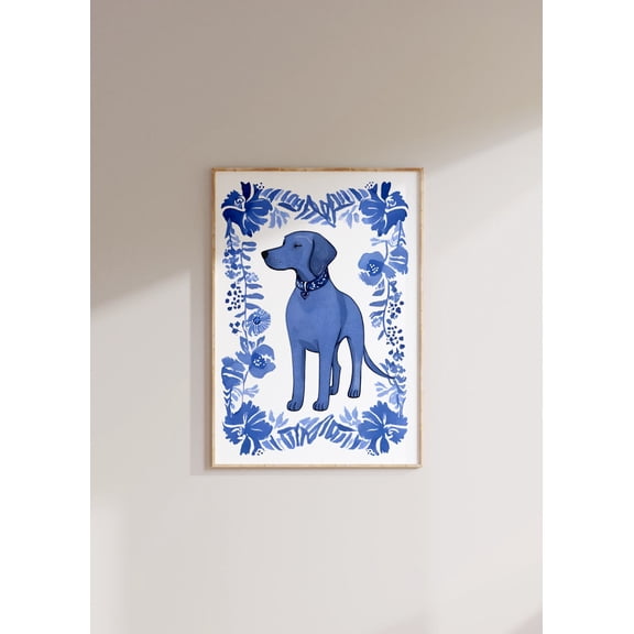 Blue Willow Weimaraner Dog Coastal Wall Art Pet Home Decoration, Unframed Canvas
