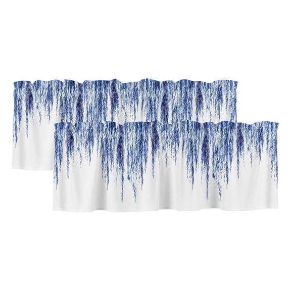 Blue Willows 2 Panels Kitchen Valance, Watercolor Spring Falling Blue Willows Leaf Plant Curtains Valances for Small Windows Rod Pocket Window Treatments for Living Room Bedroom 60" W x 18" L