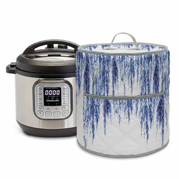 Blue Willows Rice Cooker Cover 6 Quart Watercolor Spring Falling Blue Willows Leaf Plant Pressure Cooker Cover Appliance Protector Dust Case with Pocket and Handle for Kitchen