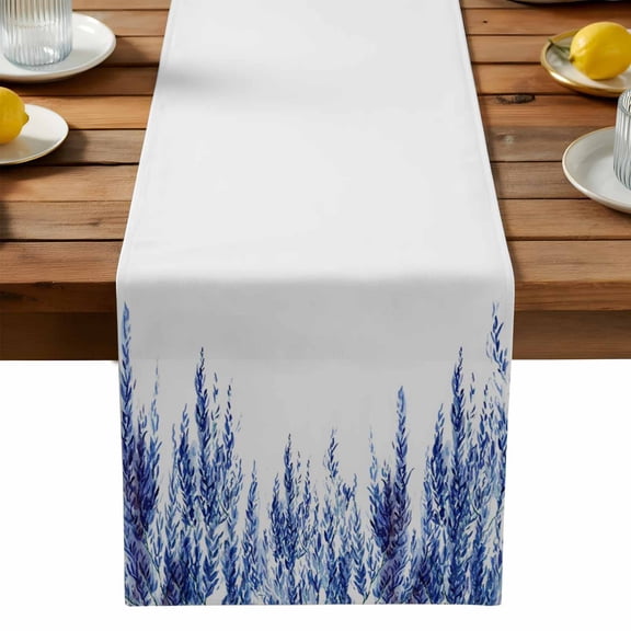 Blue Willows Table Runner, Watercolor Spring Falling Blue Willows Leaf Plant Washable Kitchen Table Runners Dress Scarves for Dining Table Decorations Party, 13x36in