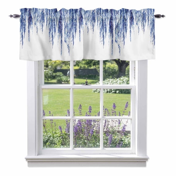 Blue Willows Valance Curtain Watercolor Spring Falling Blue Willows Leaf Plant Window Valances Rod Pocket Short Curtains Window Treatments for Kitchen Bedroom Bathroom Laundry 56" x 16"