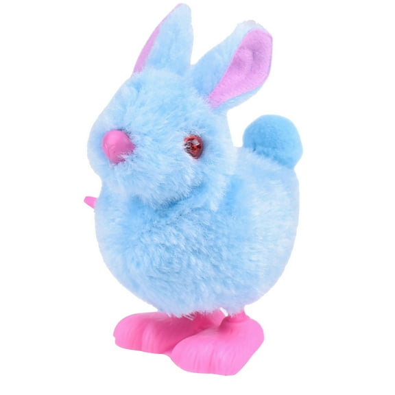 Blue Wind Up Curly Plush Rabbit Toy With Plastic Feet For Easter Baskets And Kids Entertainment