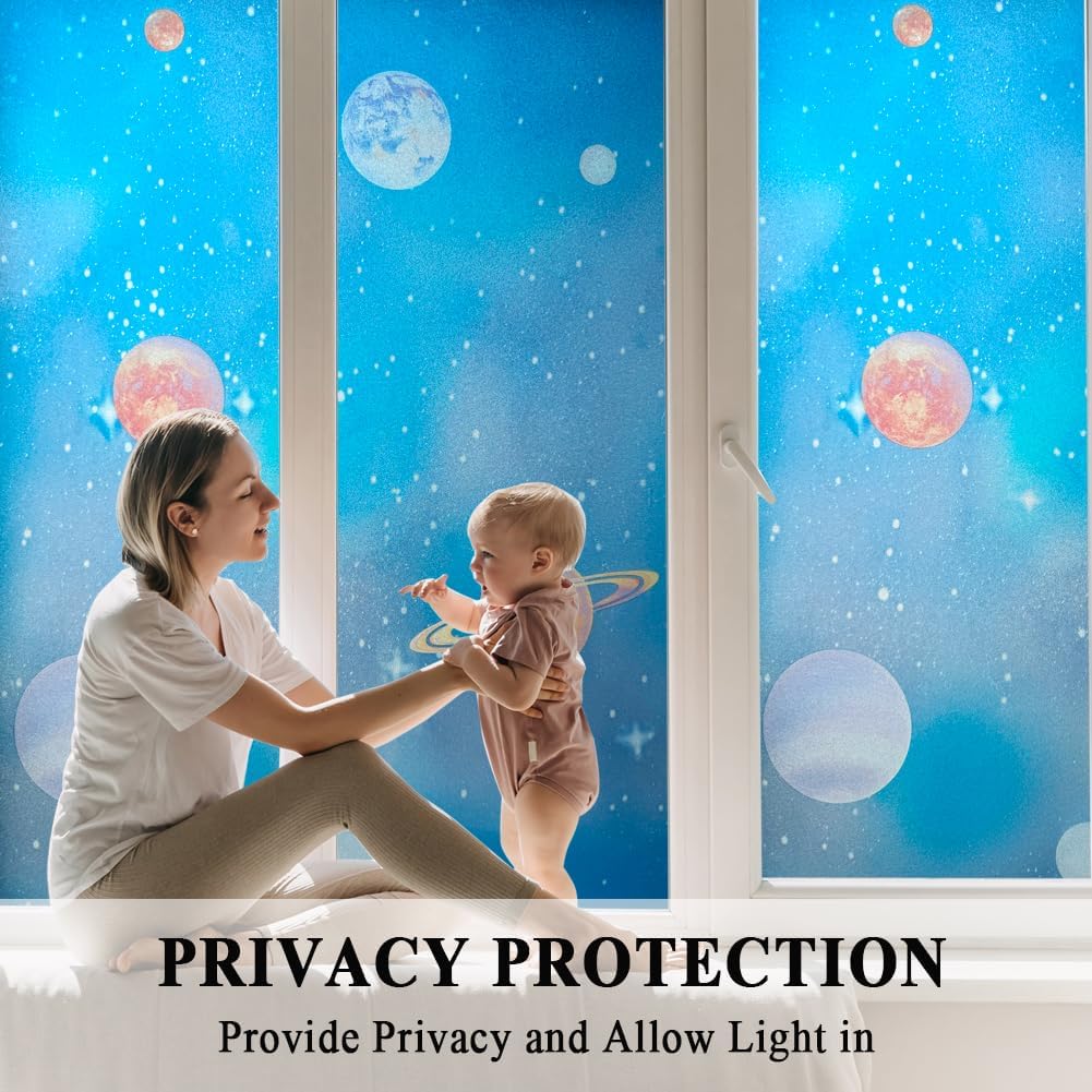 Blue Window Privacy Film Stained Glass Door Film Decorative Galaxy