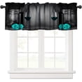thumbnail image 1 of Blue Wine Valance, Romantic Teal Rose Flower Grape Country Farm Vintage Rustic Cellar Wooden Print Short Window Treatments for Kitchen Cafe Bedroom, 54x18in, 1 of 5
