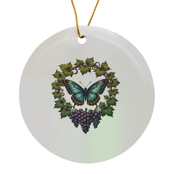 3drose, Blue-winged Diana Fritillary Butterfly and Cynthiana Grape Vine, Circle Porcelain Ornament