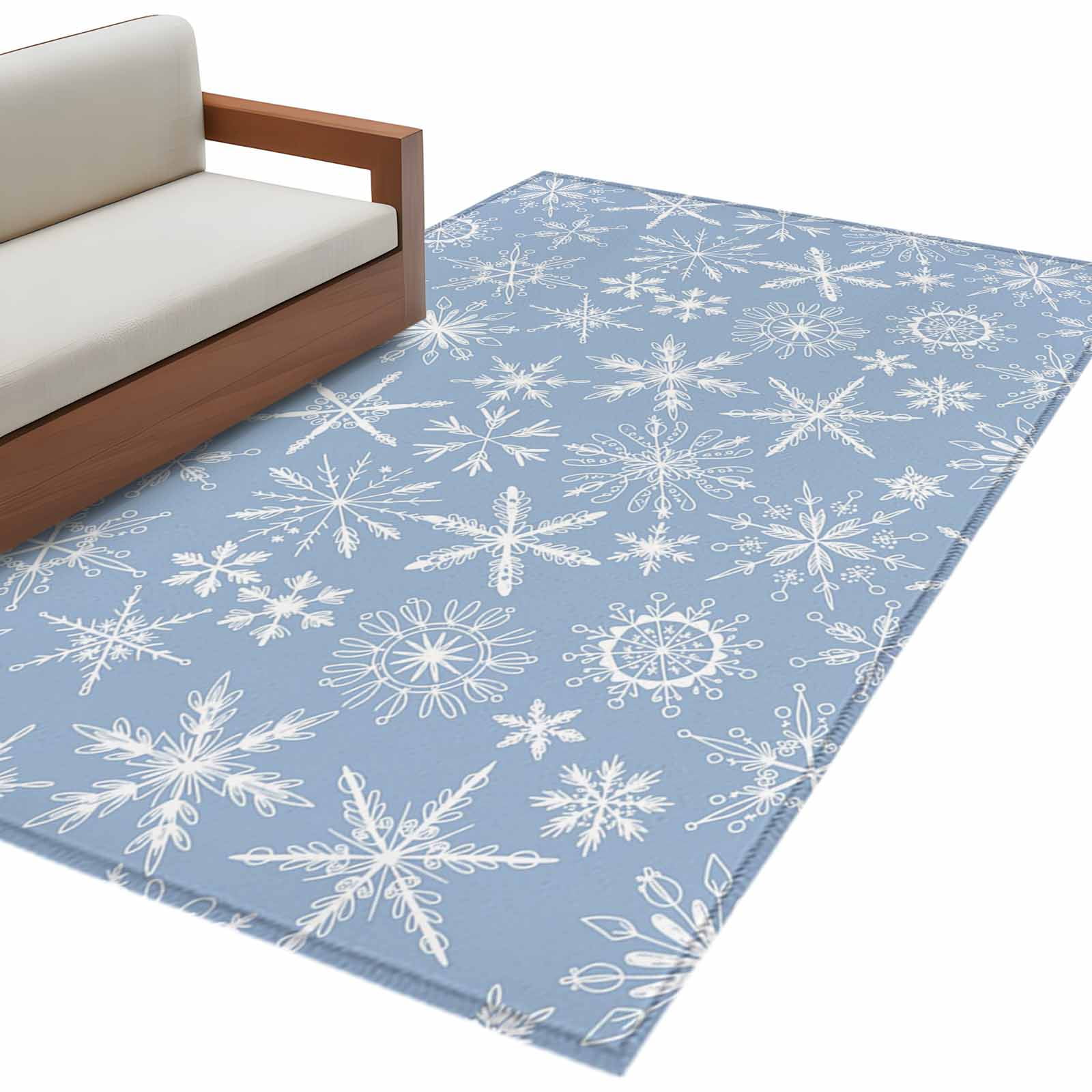 Blue Winter Area Rug 2.7x5ft Snowflake Christmas Falling Snow Non-Slip ...