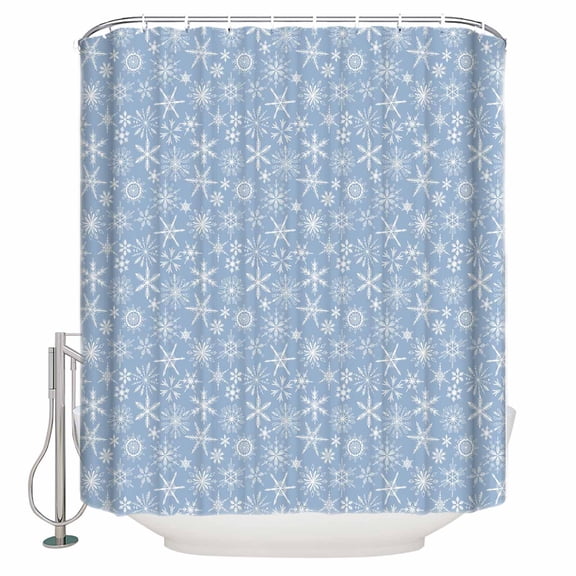 Blue Winter Bathroom Shower Curtains with Hooks, Snowflake Christmas Falling Snow Waterproof Fabric Washable Shower Curtain for Home Hotel Bathtub Decor 72x72 Inch