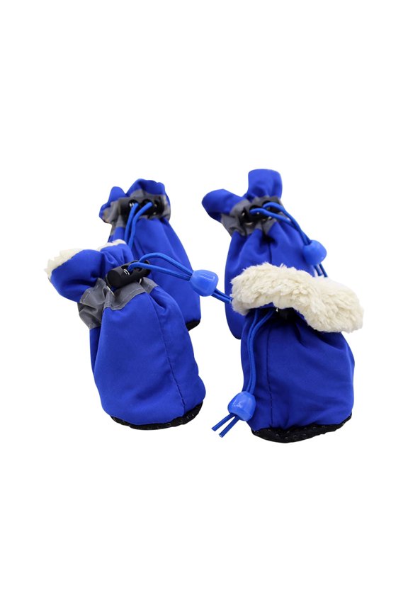 Blue Winter Dog Shoes With Fleece Warmth Reflective Tape Claw Cover Pet Shoes Drawstring For Outdoor Activities And Protection