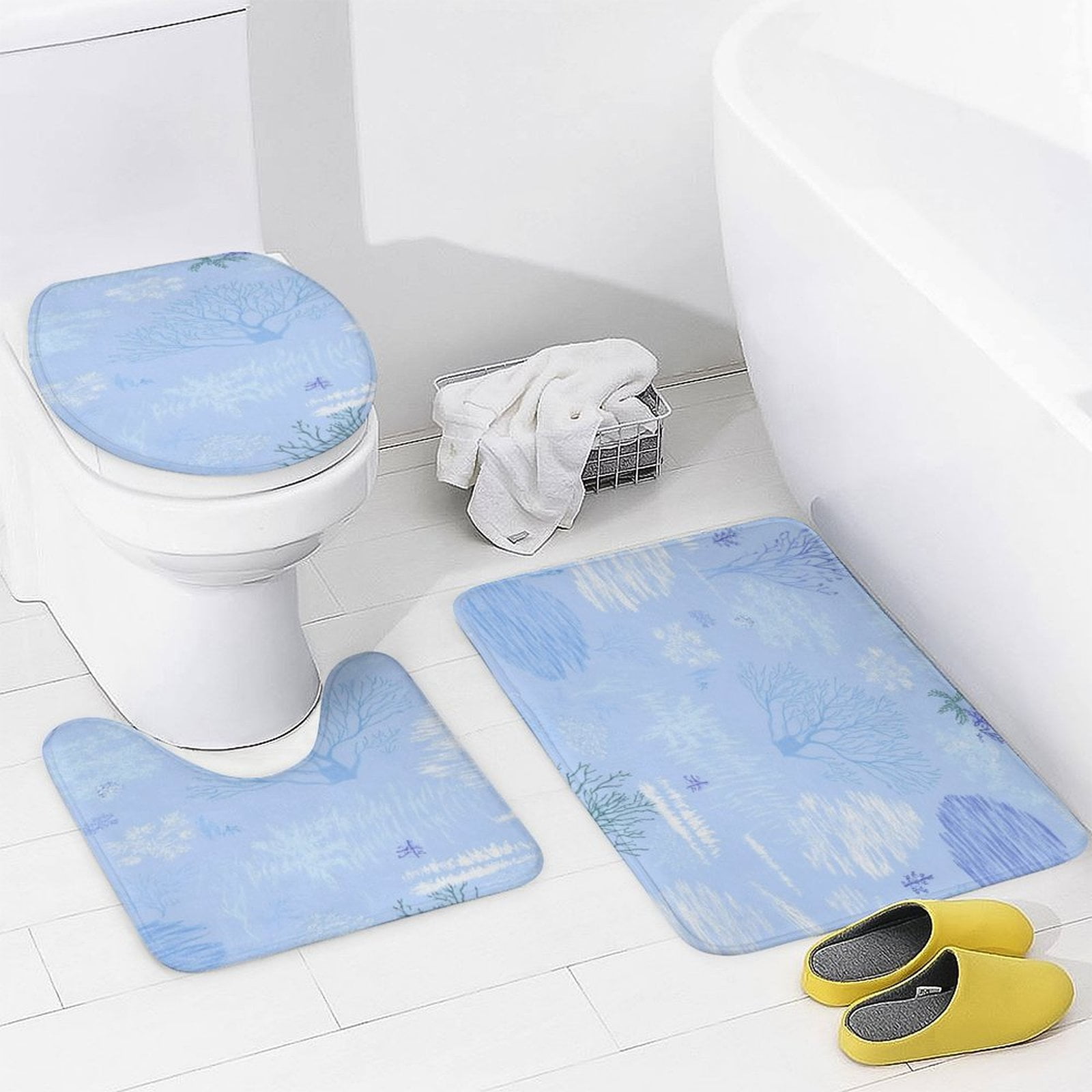 Blue Winter Forest Pattern Bathroom Mats Sets 3 Piece Bath Mat Earth Blue Winter Forest Pattern Bathroom Mats Sets 3 Piece Bath Mat Earth