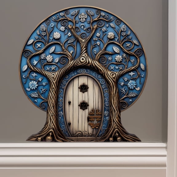 Blue Winter Tree Fairy Door - Fairy Door 3D Wall Sticker