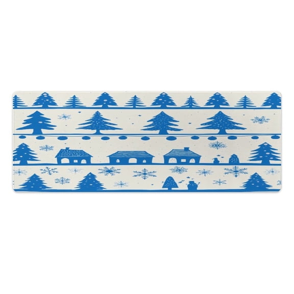 Blue Winter Village Pattern 2 PCS Anti Fatigue Rugs Pvc Non Skid Waterproof Floor Mat Cushioned Comfort Standing Kitchen Mats for Floor