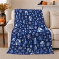 thumbnail image 1 of Blue Winter Village with Snowflakes and Houses, Cheerful Holiday Style for Winter Lovers, Cozy Cabin Snow Scene and Christmas Gift, Cozy Flannel Blanket for Family Room and Bedroom, Home Decor, 1 of 9