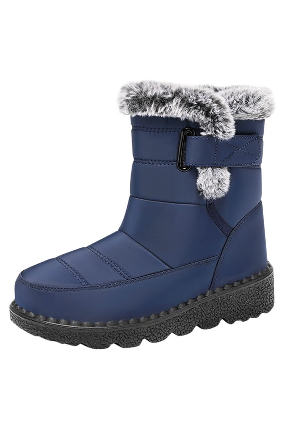 Blue Winter Warm Boots For Women With Round Toe And Medium Heel Ideal For Casual Settings And All-Day Comfort