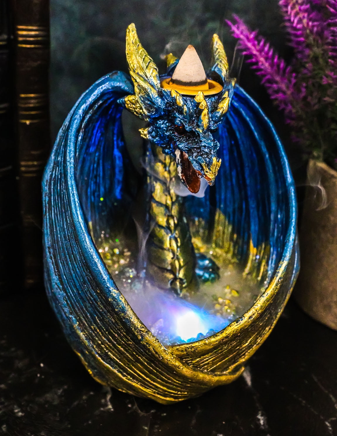 Blue Wise Dragon Guarding LED Light Crystals Smoky Backflow Cone ...