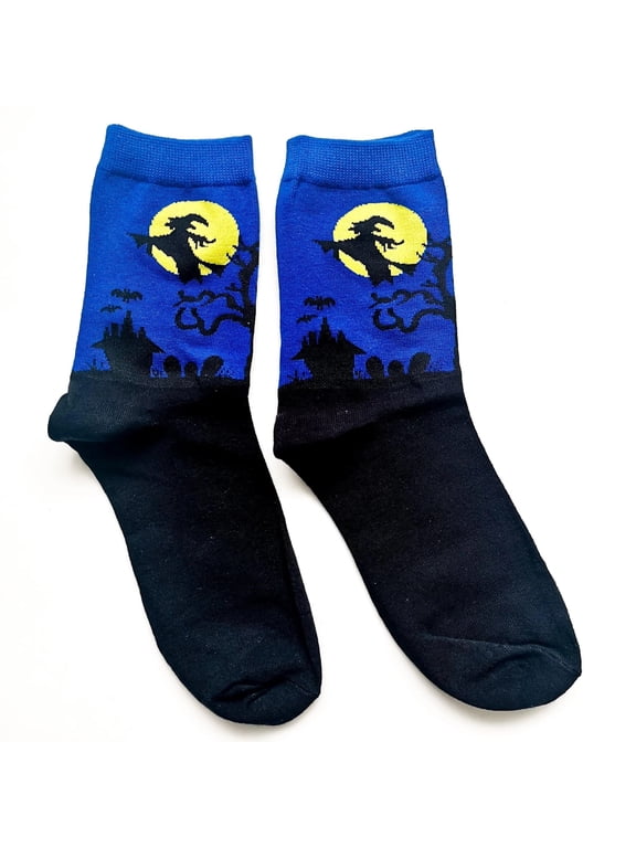 Blue Witch Flying by the Moon Socks