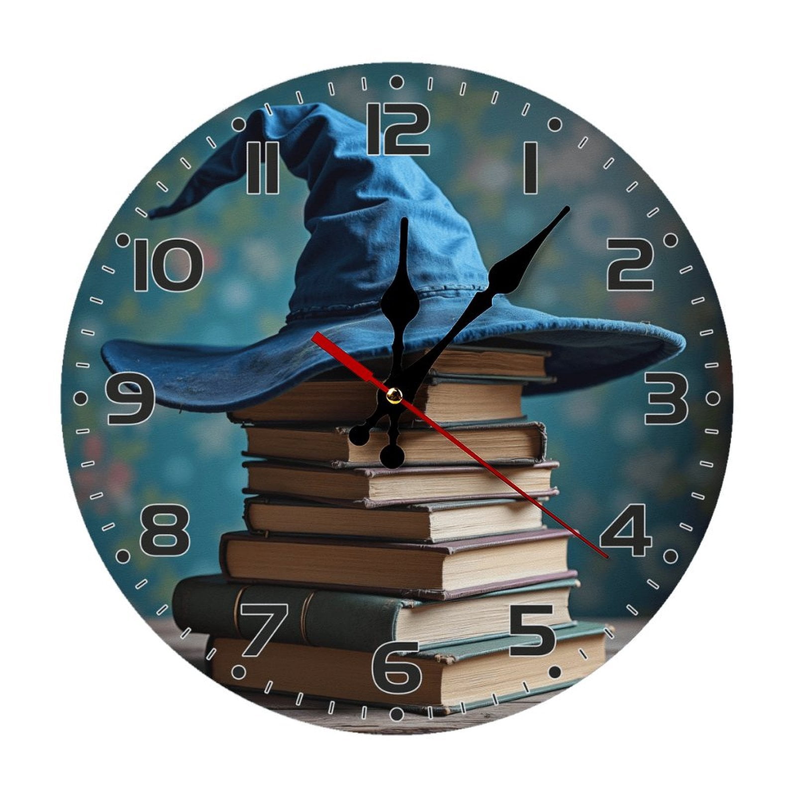 Blue Witch Hat Books Wall Clock 10 Inch Silent Non Ticking Round Clock ...