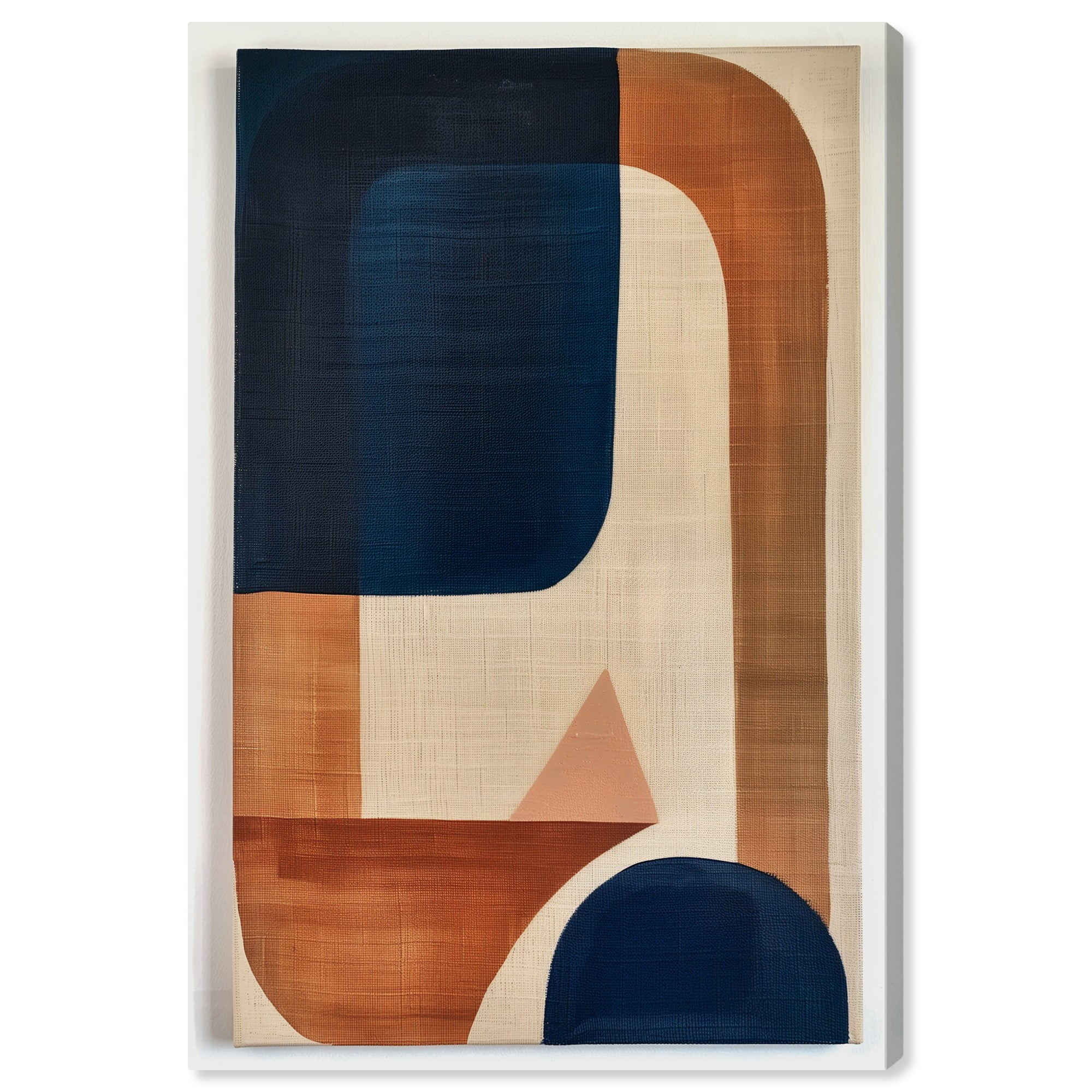 Blue and Cream Canvas Midcentury Abstract Wall Art, 10" x 15"