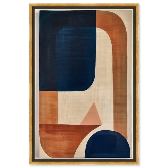 Blue With Cream Canvas Midcentury Abstract Wall Art by Art Remedy, Gold Frame, 10" x 15"