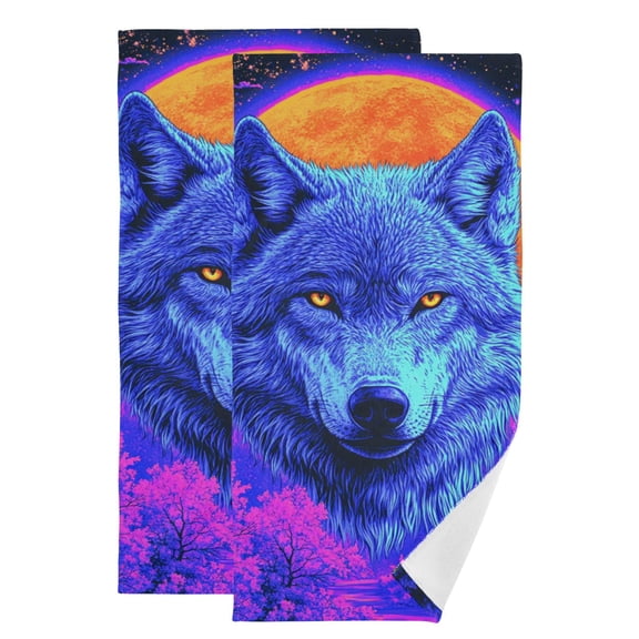 Blue Wolf Art Print Hand Towel Absorbent Bath Towels for Bathroom Sports Gym(28.3" X 14.4") Set of 2