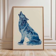 Blue Wolf Howling Abstract Animal Modern Nature Poster
