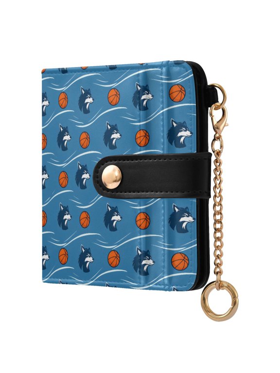 Blue Wolf Small Wallet for Women RFID Blocking Bifold PU Leather Credit Card Holder with Zipper Coin Pocket Compact Cute Travel Purse Magnetic Snap 7 Card Slots