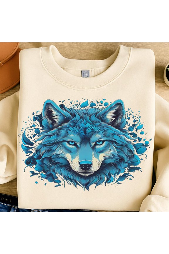 Blue Wolf Spirit Illustration | Tribal Wolf Head Design All Size S-5XL