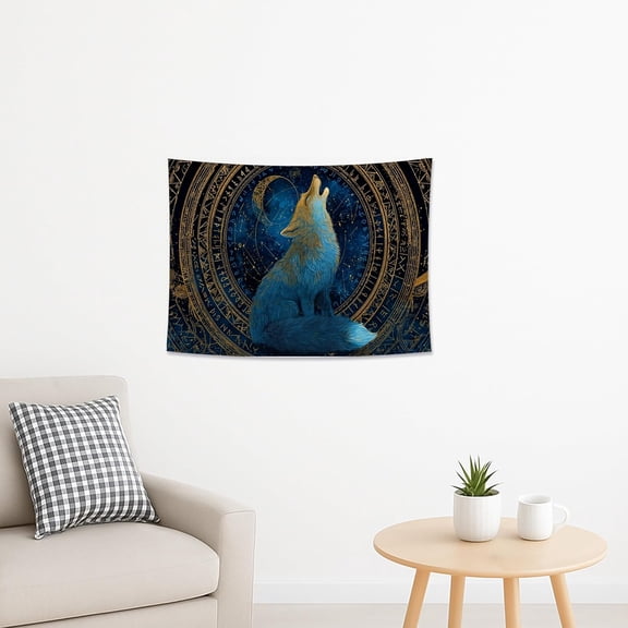 Blue Wolf Tapestry, Celestial Decorative Wall Hanging, Mystical Aesthetic for Bedroom, Living Room, Dorm, Home Decor 40x30 Inch