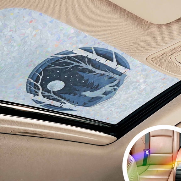 Blue Wolf Window Privacy Film Rainbow Static Cling Stain Glass Window Film for Glass Door, Decorative Sunroof Decal Sticker for Car Bathroom Home 17.7"x39.3" Christmas Tree Forest Scissors Moon Night