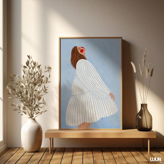 Blue Woman Line Art Abstract People Wall Art, Unframed Canvas Size 8x12