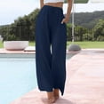 thumbnail image 1 of Blue Woman Pants Clearance Womens Daily Elastic Waist Pockets Straight Solid Color Casual Pants Loose Long Trousers Pants for Women, 1 of 6