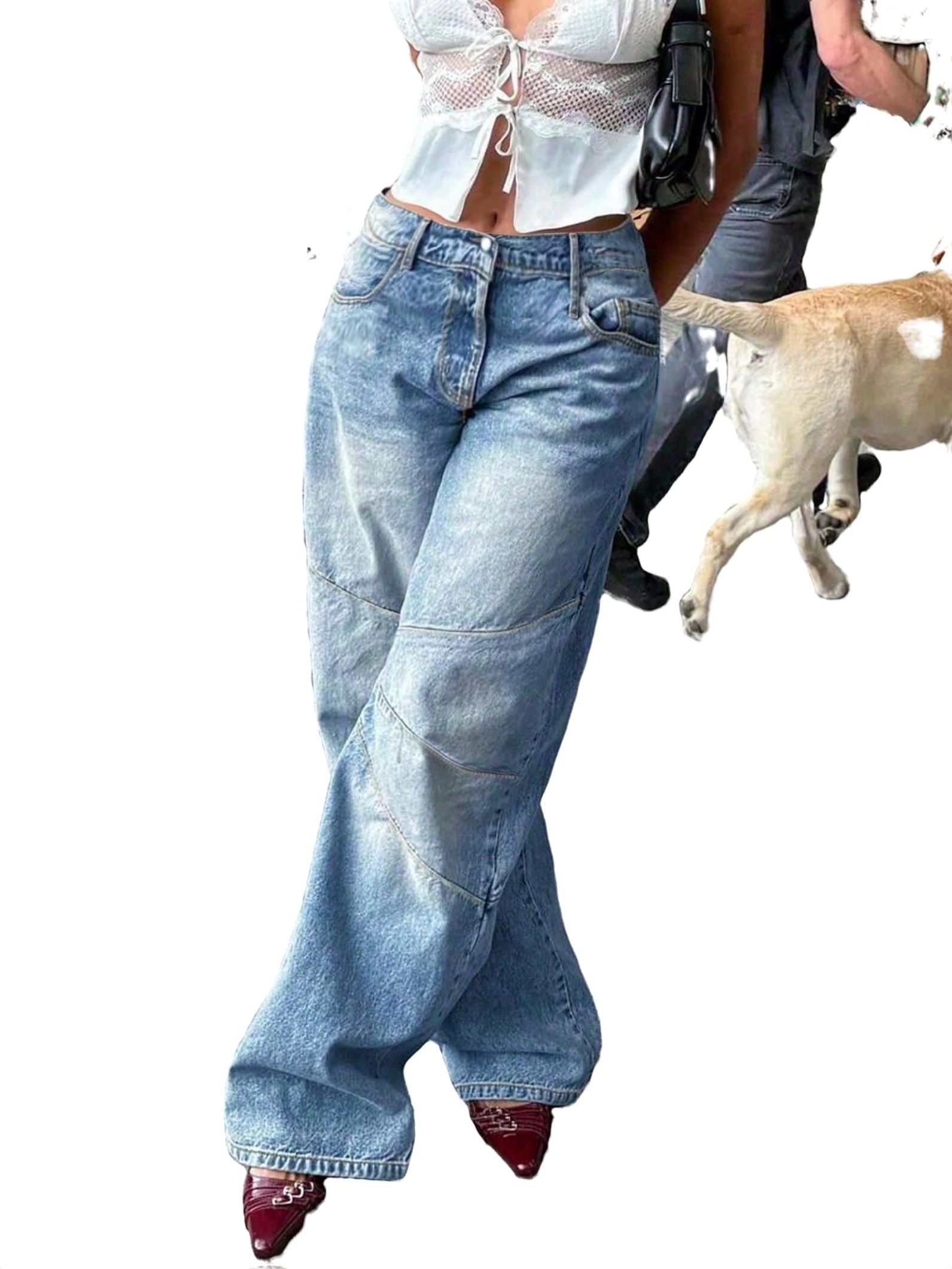 Women Dark Blue Front Zipper Stretch Straight Jeans