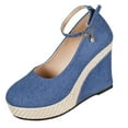 thumbnail image 1 of Blue Women High Heel Wedge Sandals Denim Waterproof Platform Thick Bottom Roman Style, 1 of 9