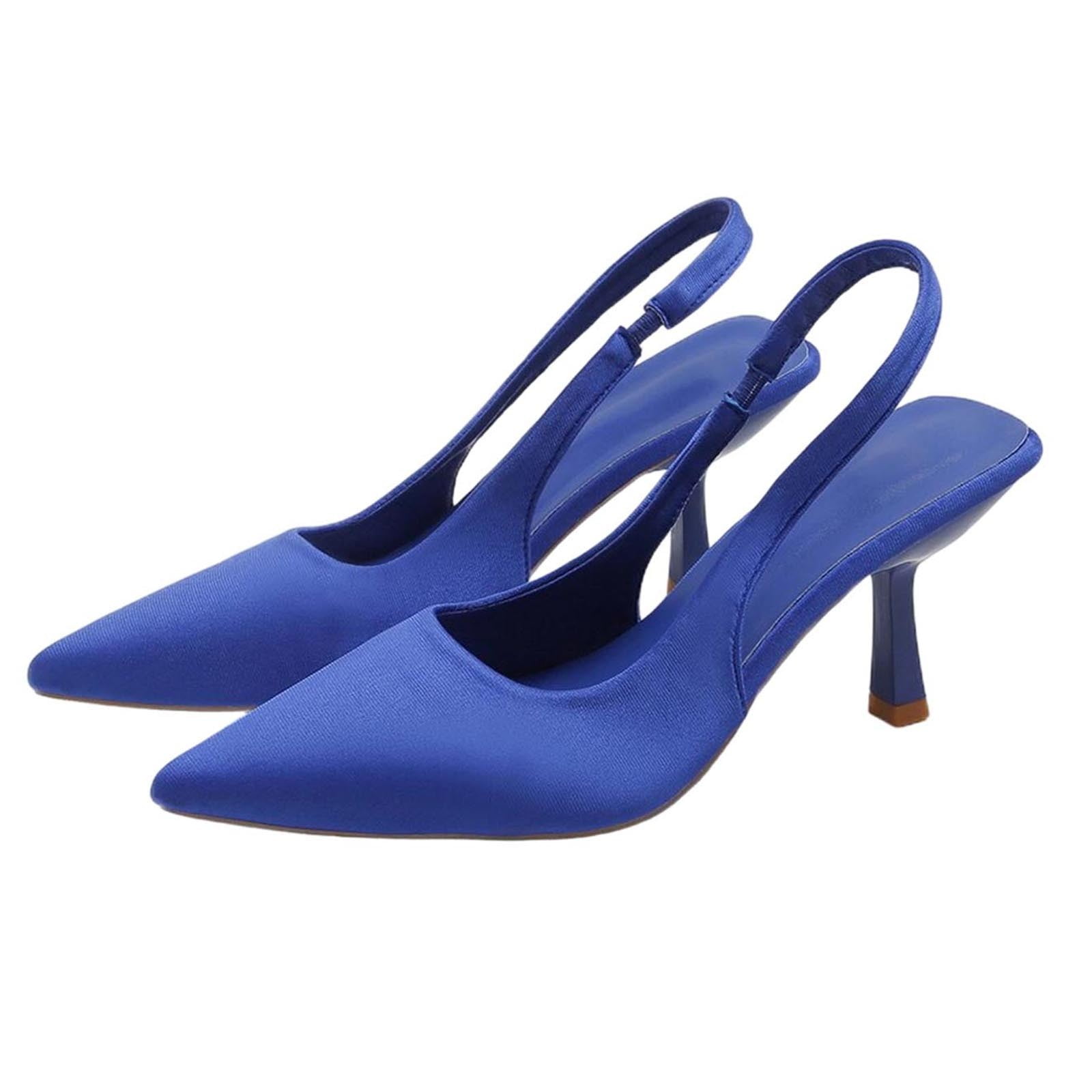 Blue Women High Heels Shoes Pointed Toe Open Back Style Casual — free download