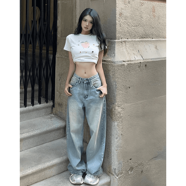 TAVIMART  -  Blue Women Jeans High Waist Fashion American Vintage Streetwear Y2K Ripped Wide Leg Jean Female Denim Trouser Baggy Denim Pants