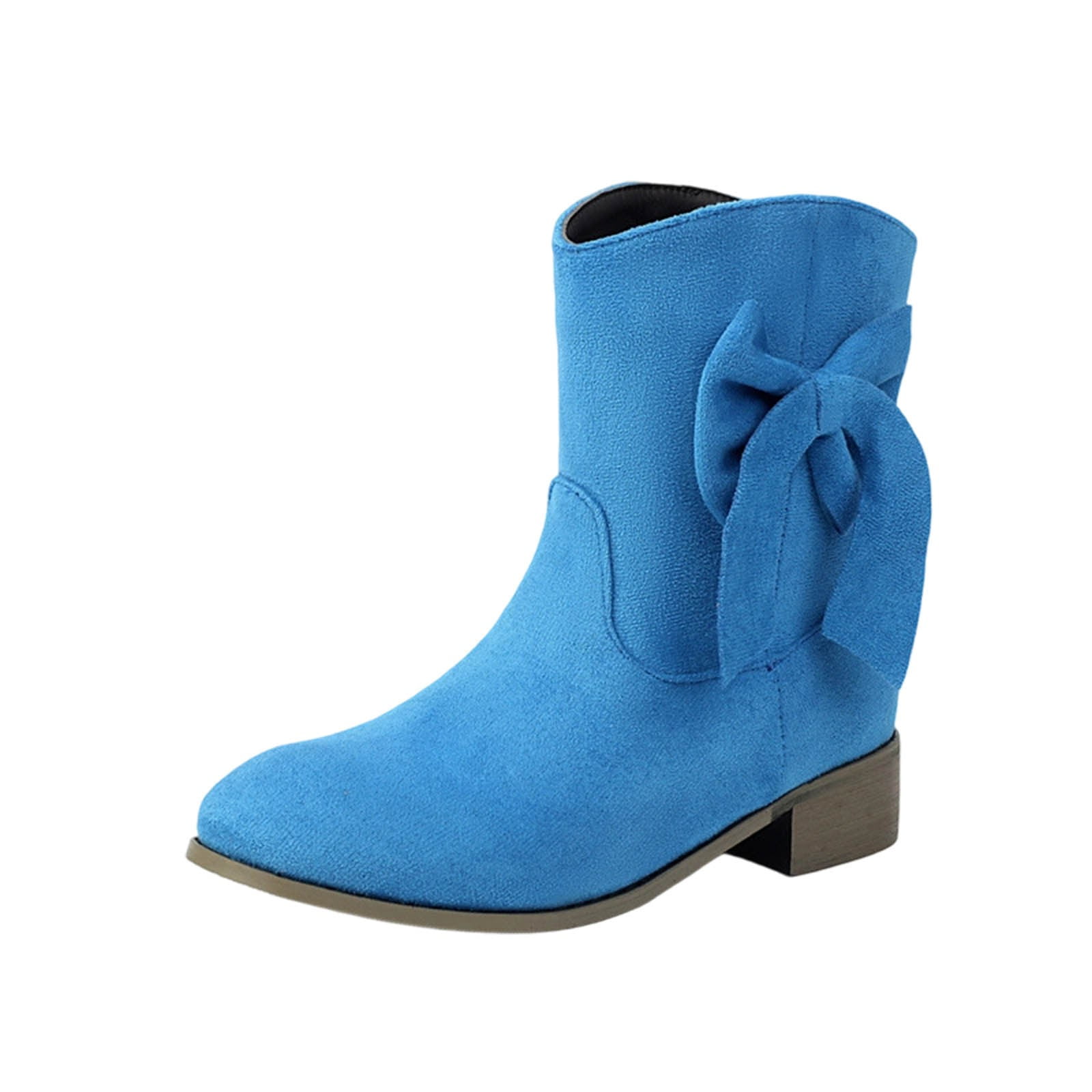 Blue Women'S Ankle Boots Short Boots Bow Detail Chunky Low Heel Winter ...
